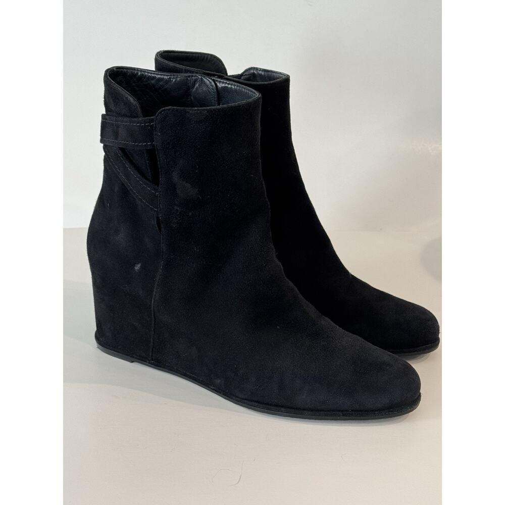 Stuart Weitzman Black Suede Wedge Ankle Boots Size 10 N